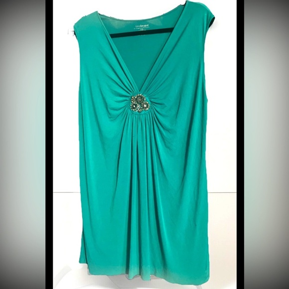 Lane Bryant Top Womens 14/16 Green Sleeveless V Neck Tank Blouse Beaded Stretch - Picture 1 of 12